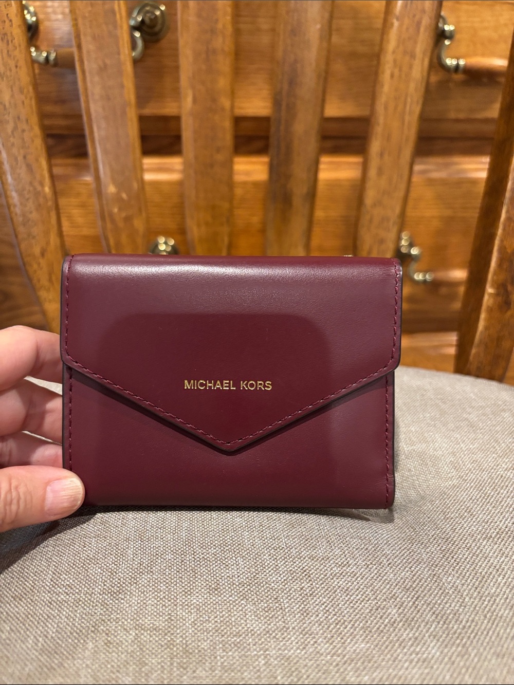 Michael Kors Deep Burgundy Leather Envelope Card Wallet with Gold Logo